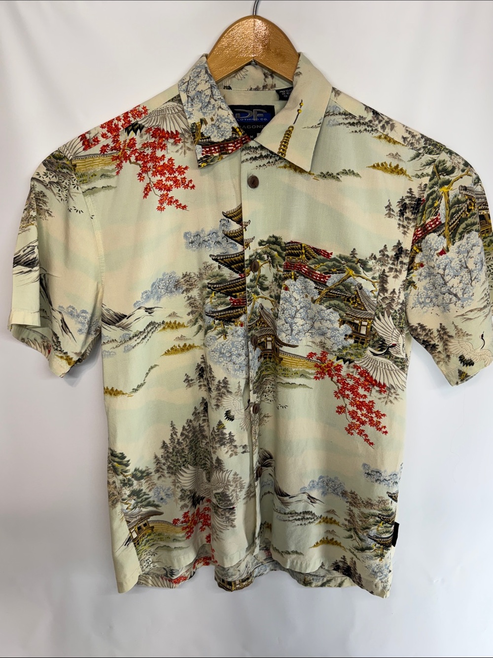 Vintage 90s Dragonfly Clothing Co. Japanese Landscape Hawaiian Shirt Men's M